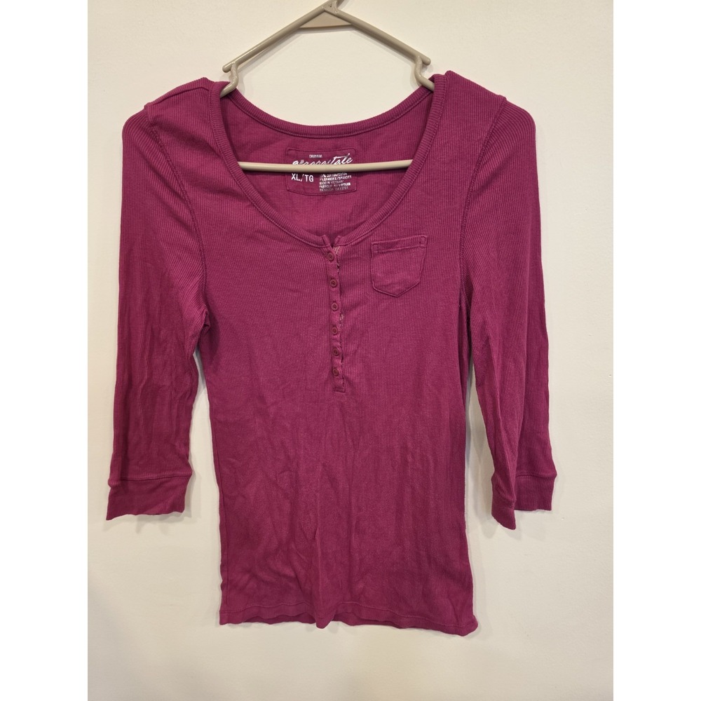 Y2K Aero 3/4 Sleeve Ribbed Longline Pocket Henley XL Bella Swan Indie Grunge